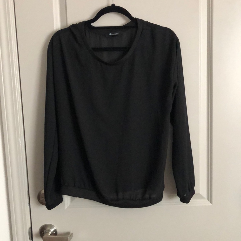 black slightly see through long sleeve shirt